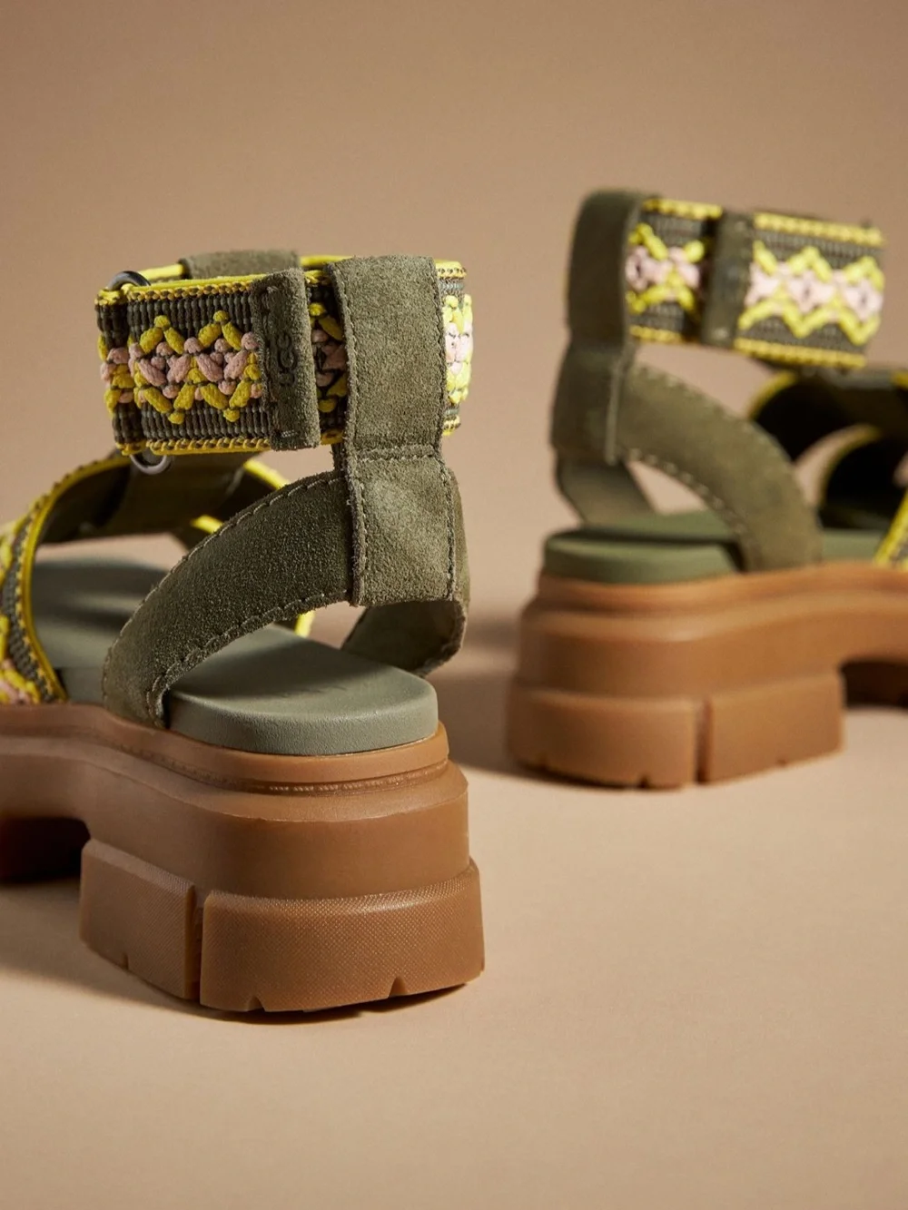 UGG Olive Green Braided Platform Sandals with Brown Sole